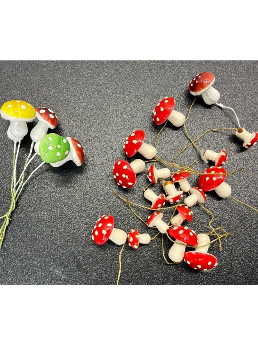 Vintage Lot Plastic Mini Dotted Stick Mushrooms Christmas Ornaments West Germany